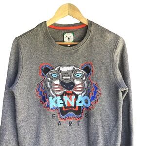 Kenzo Paris Tiger Embroidered Gray Crewneck Sweatshirt Women's Large